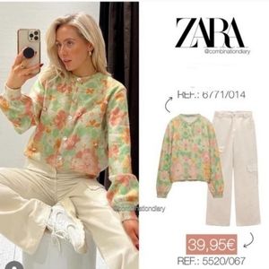 ZARA PEARL TRIM JACQUARD KNIT CARDIGAN MULTICOLORED SIZE S